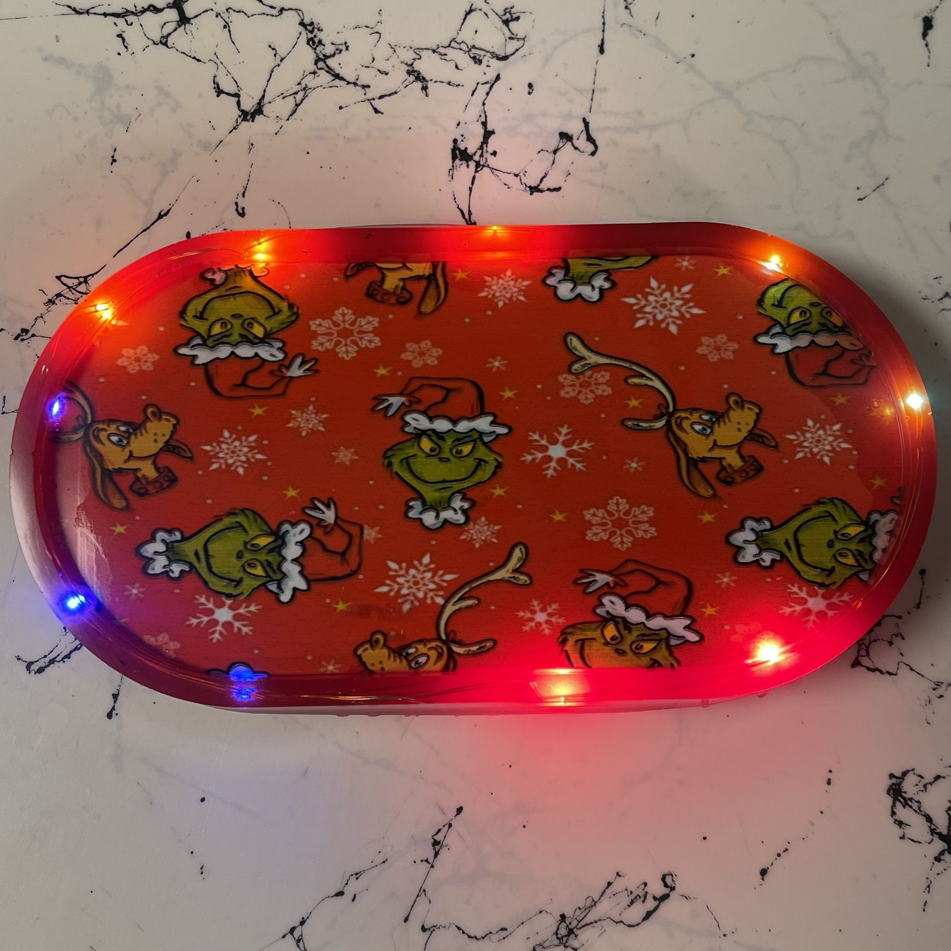 Christmas Grinch & Max Oval Tray With Lights | Holiday Collectible Gift