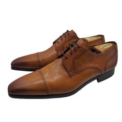 MAGNANNI Mens 'Carlito' Burnished Toe Cognac Brown Leather Oxfords Sz 13 M $495