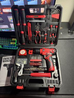 Tool Set - Tool Kit with 8V Cordless Drill, 132 Piece Tool Box with Drill