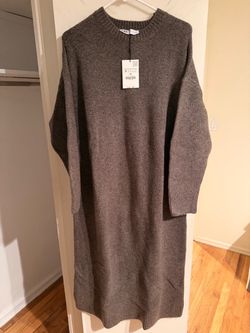 Zara Gray Knit Sweater Midi Dress Size M