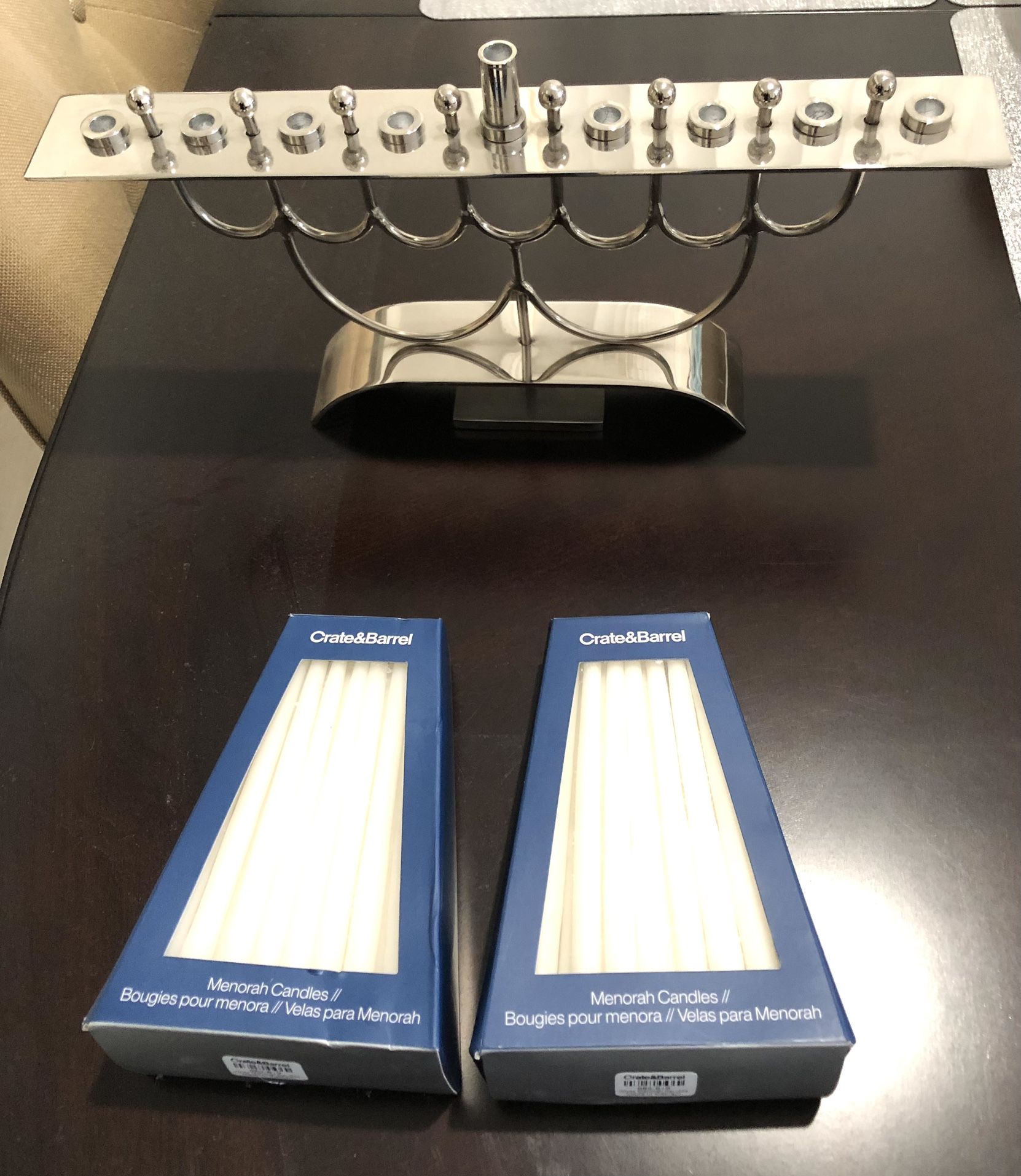 Crate and Barrel - Menorah Candle Holder and 2 Boxes of Candles