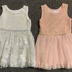 Two The Children’s Place toddler girls size 3T shimmery silver white butterfly and pink tulle tutu dresses 