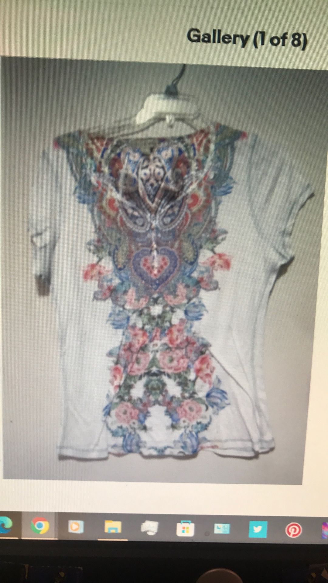 One World Live and Let Live Shirt Womens XL White Boho Floral Short Sleeve Shirt