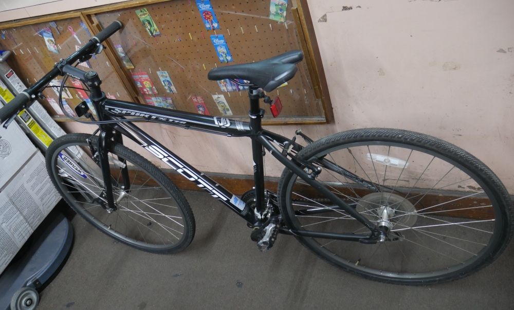 scott sportster PE hybrid bike 21 speed hydro tubing size medium black used shimano acera rear derailleur , 050 shimano SIS front derailleur dual SI