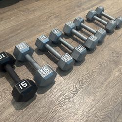 Set Of Cast Iron Dumbbells Pairs Of 8s, 10s, 12s And 15s Start The Year With Power