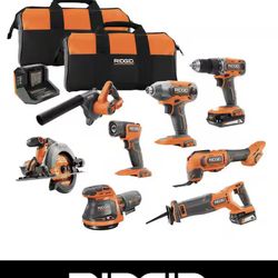 RIDGID 8 tool combo set plus batteries and charger