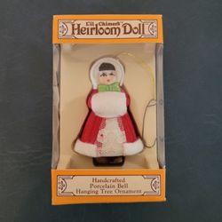 Christmas Ornament - L'il Chimers Heirloom Doll Hand Painted Porcelain Bell Hanging Tree Ornament