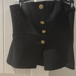Express Strapless black top with gold buttons - NWT