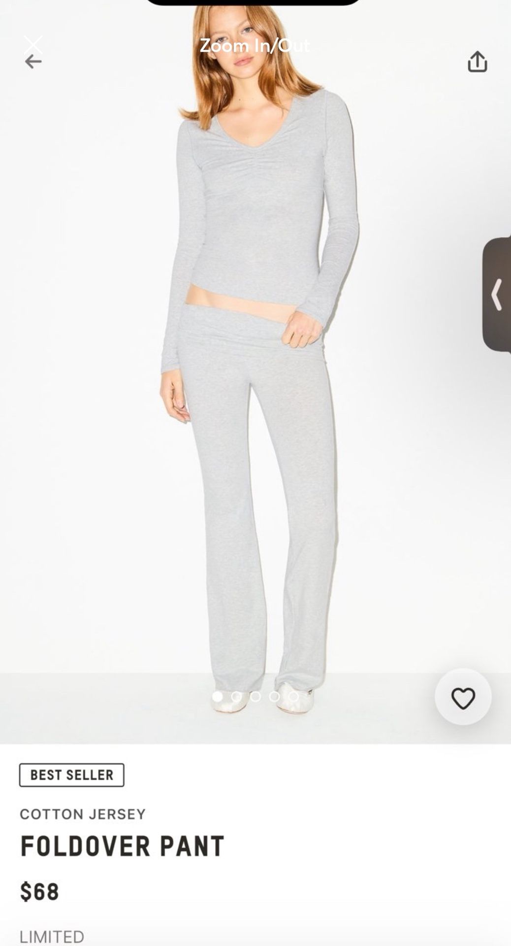 Skims Cotton Jersey Foldover Pants Soft Heather Grey Comfy Lounge Pant