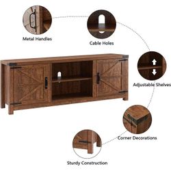 66-inch Farmhouse TV Stand Entertainment Center for 75 inches TV, Rustic Wood Media Console with Storage Shelf, Reclaimed Barnwood
