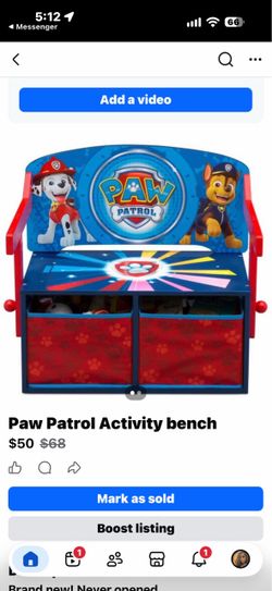 Paw Patrol Kids Activity Bench with Storage