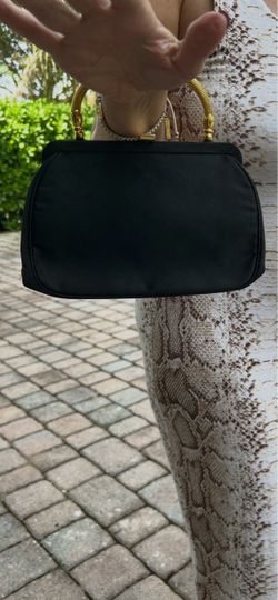 Black Satin Evening Bag with Gold Handle