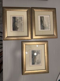 Antique Gold Framed Prints (3) 12.5”x10.5”