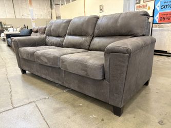 ASHLEY FURNITURE Navi 3 Seat Sofa in Smooth Smoke Grey Upholstery with Contrast Stitching