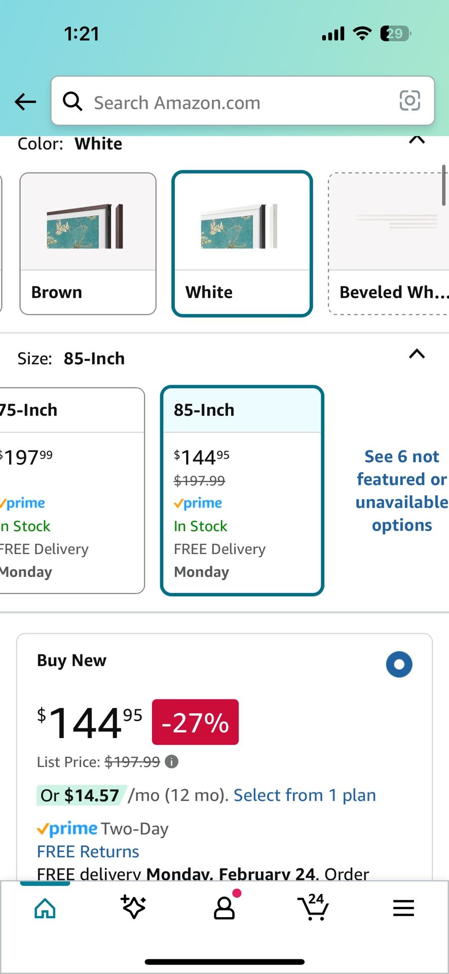 SAMSUNG 85” The Frame Customizable Bezel for TV, Magnetic Mount, Match Television to Room Décor, Interchangeable Designs and Colors, Modern White, VG-