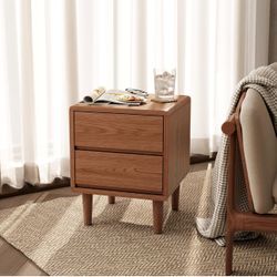 Brand: YAZIFIRSTLY  Solid walnut wood bedside table with drawers, mid-century modern bedside table with storage, wooden bedside table, small bedside t