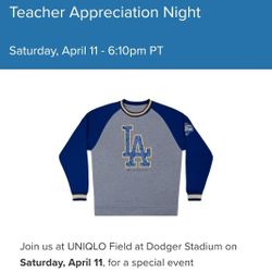 Dodgers TIckets Saturday 4/11 🎟 Teacher's Appreciation Night 
