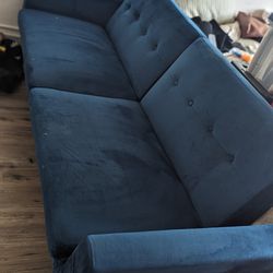 Blue Velvet Couch / Futon Convertible 