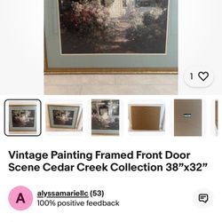 Vintage Painting Framed Front Door Scene Cedar Creek Collection 38”x32”