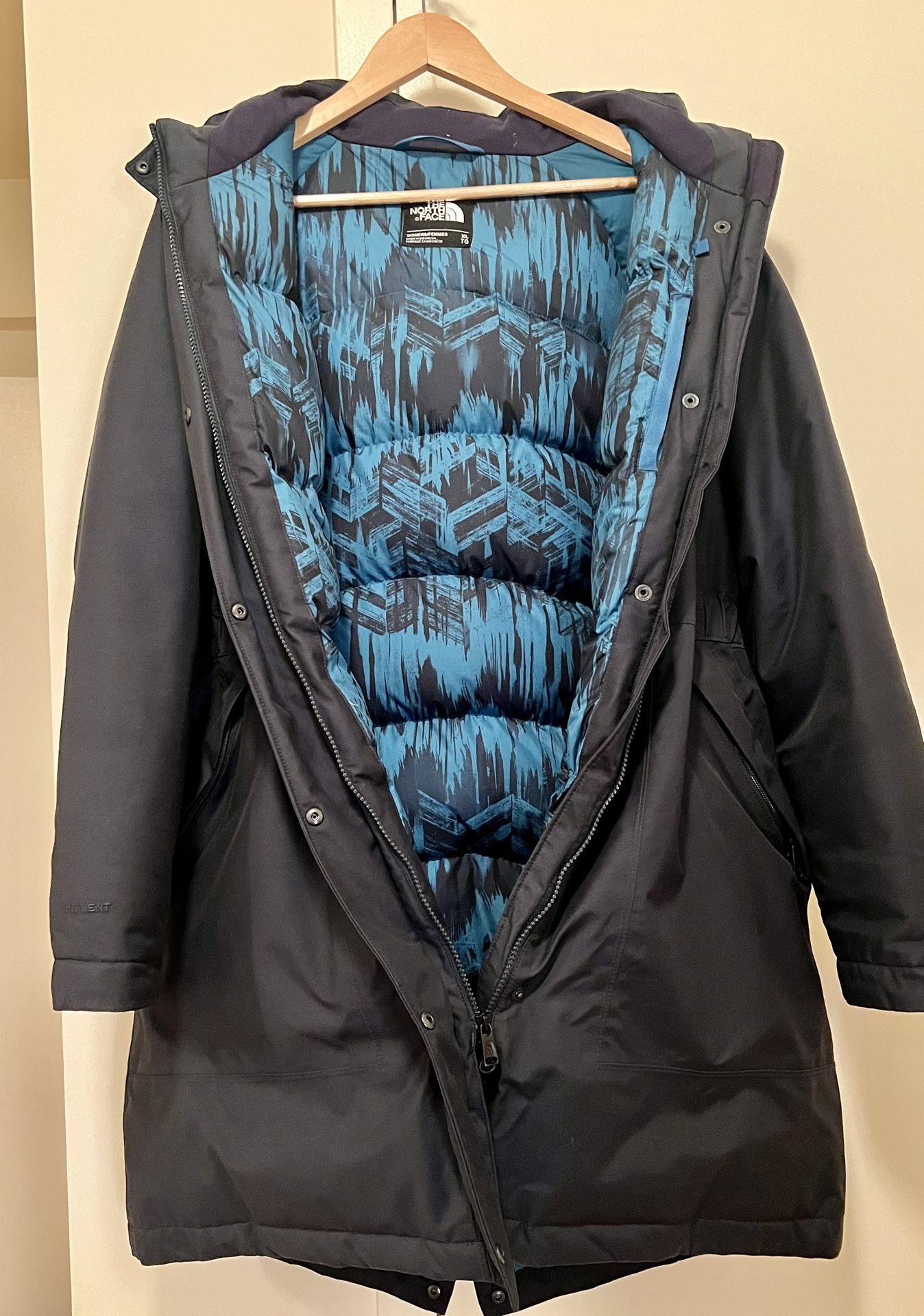 Black & Blue North Face Puffer Coat
