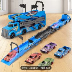
🆕️FOLDING DOUBLE DECKER TRUCK With EJECTOR  TRACK AND 4 CARS