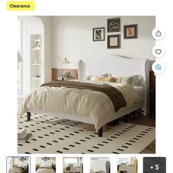 Queen Upholstered Platform Bed Frame (Wingback Headboard) – NEW OPEN BOX