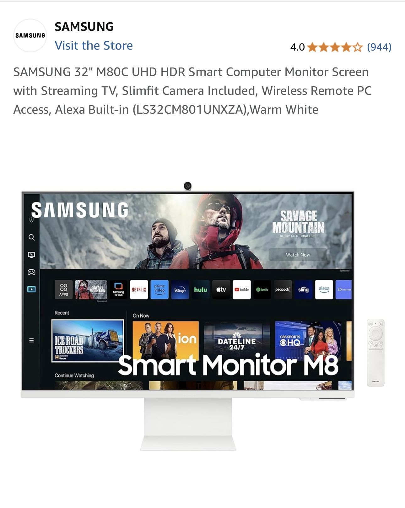 SAMSUNG 32” M80C UHD HDR Smart Computer Monitor Screen
