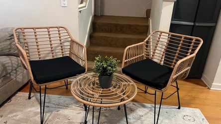 Rattan Bistro Set – 2 Chairs and Coffee Table