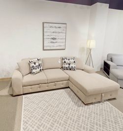 Modern Sectional Sleeper Sofa With Pull Out Bed Storage Chaise