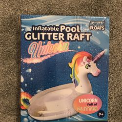 Brand New Inflatable pool Glitter  Raft unicorn 69” X 29.5”