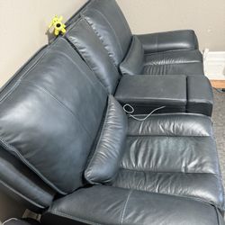 Top Grain Navy Blue Reclining Sofa