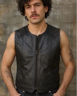 Vintage Mr S Leather Black Cowhide Zip Club Vest Unlined SMALL