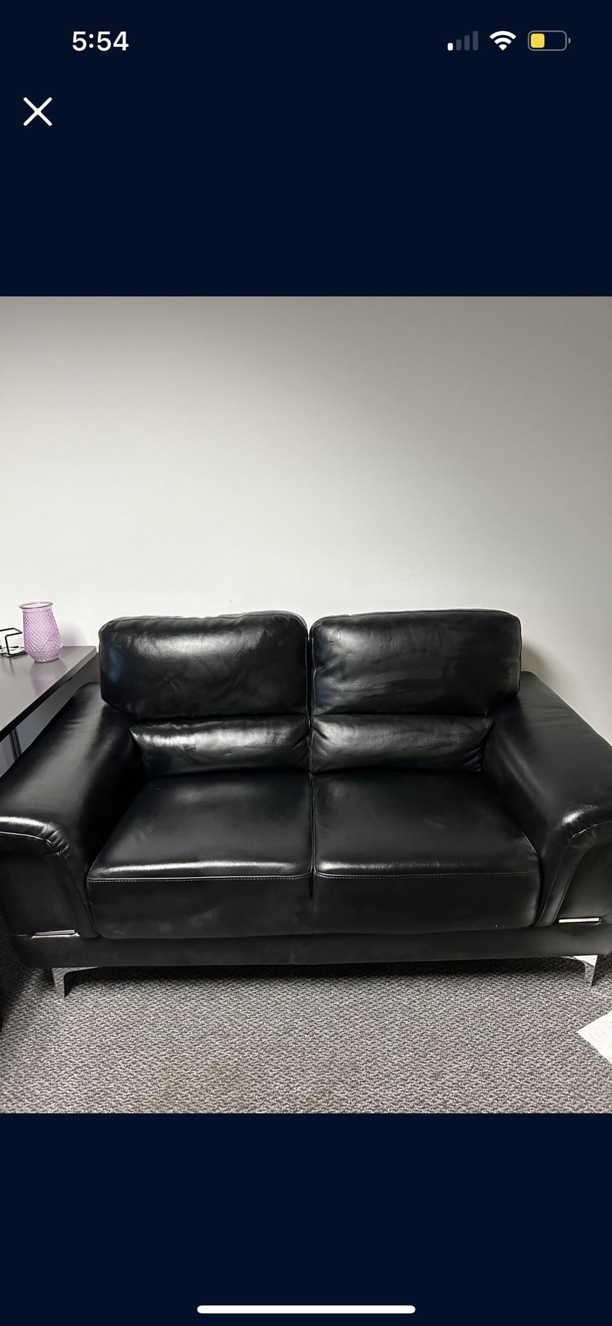 Black Leather Love Seat Couch