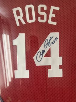 Framed Autographed Pete Rose Jersey
