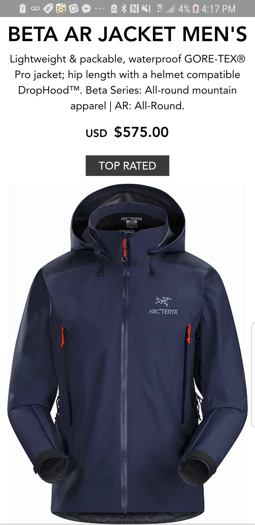 Arcteryx beta ar jacket midnight hawk medium or large