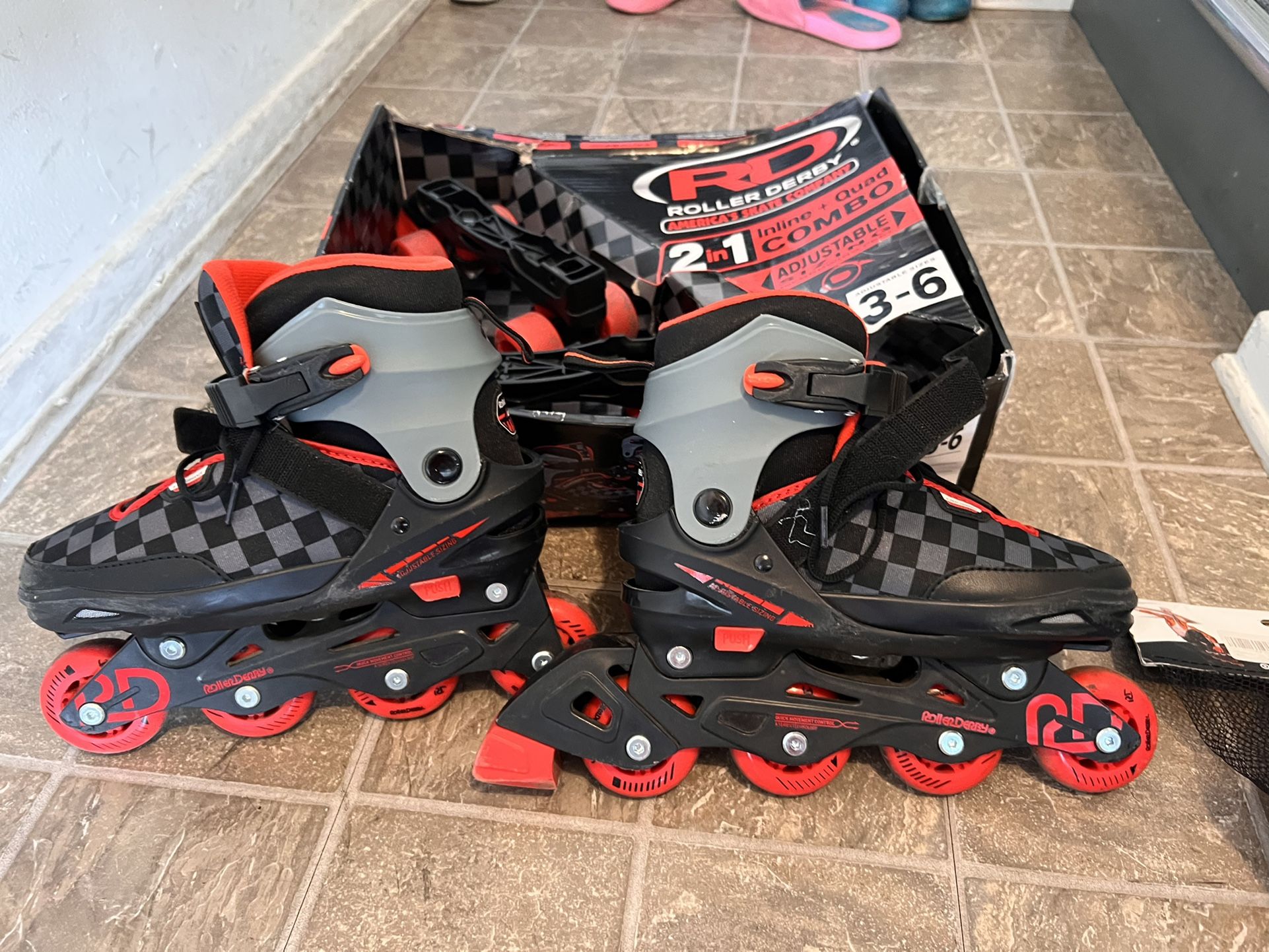 roller derby 2 in 1 inline + quad combo Sizes 3-6