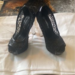 Black Stilettos With Clear Heel