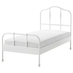 2 IKEA White Sagstua Twin Bed Frame With Wood Slats