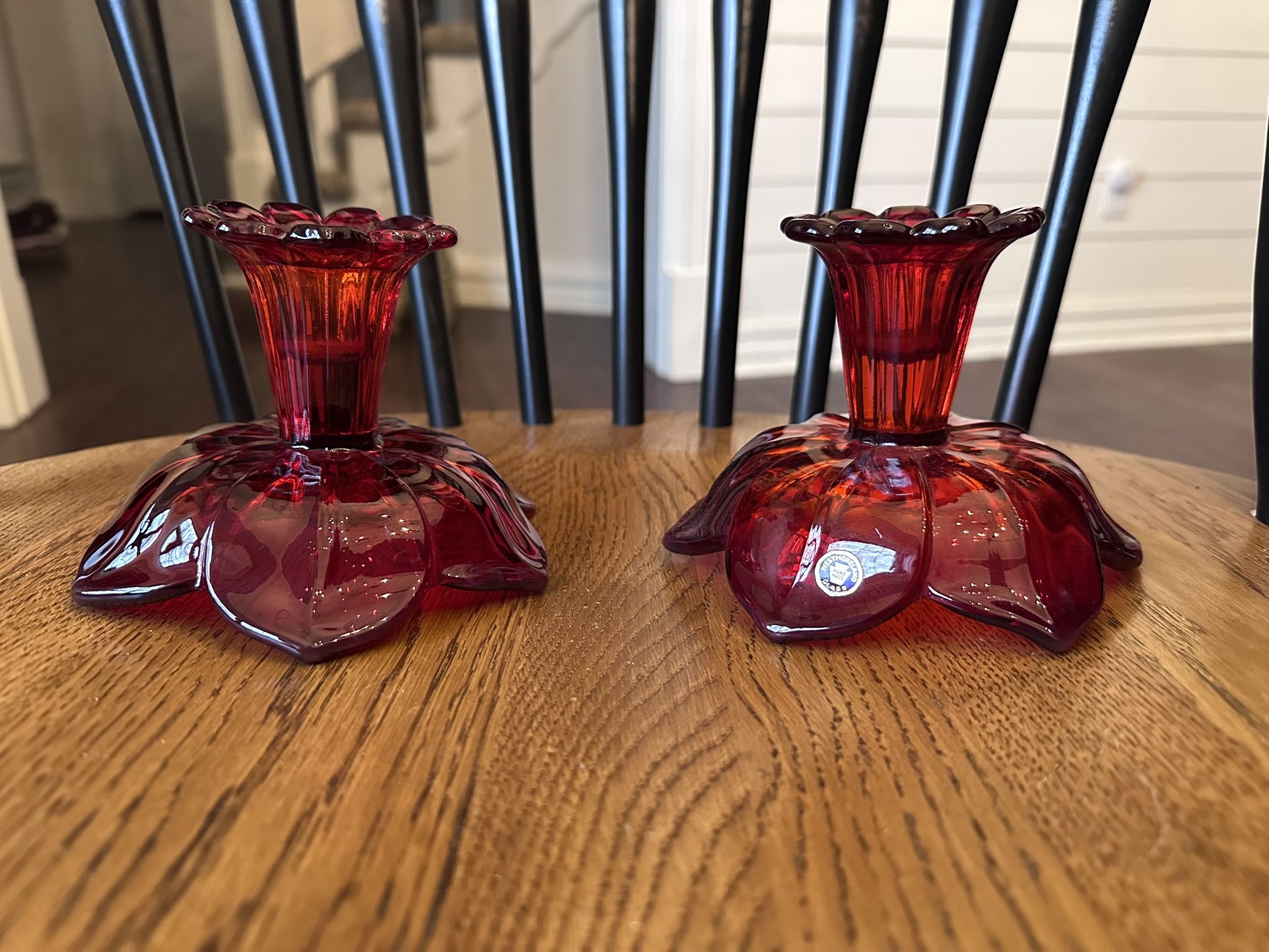 Ruby Red Westmoreland Candle Holders Pair
