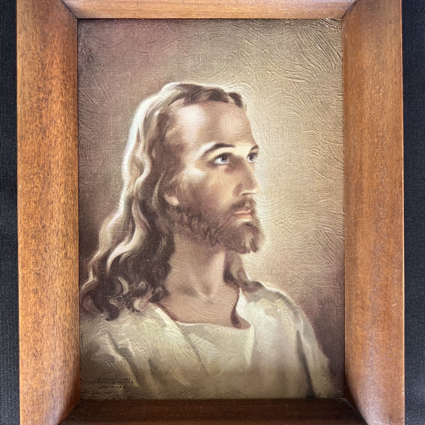 Vintage 1950 Gospel Text Line Picture of Jesus Christ - Wooden Frame ...
