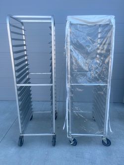 Two Aluminum Bakery Sheet Pan Racks (trays included)