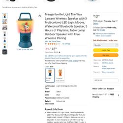 Margaritaville Light The Way Lantern Wireless Speaker  Waterproof Bluetooth Speaker