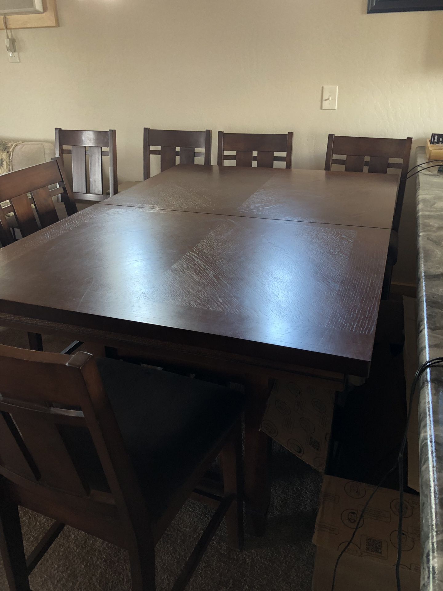 Counter Height Dining table with 6 chairs velour seats