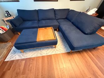 Macy's Jollene Midnight Blue Sectional + Sofa, Chair & Storage Ottoman