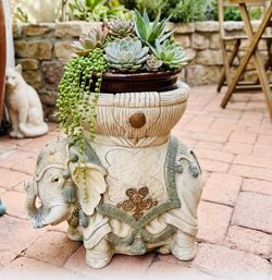 Vintage-ceramic Elephant Planter-Hollywood Regency style-patio & sunroom decor