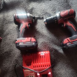 Milwaki 18v M18 Drill And 1/4" Drive Set With Batteries And Charger