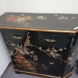 Chinese Black Lacquer Cabinet Hand Painted  New 