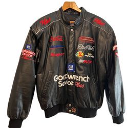 VTG Leather NASCAR Racing Dale Earnhardt Black Snap Jacket JH Design (Size XL)