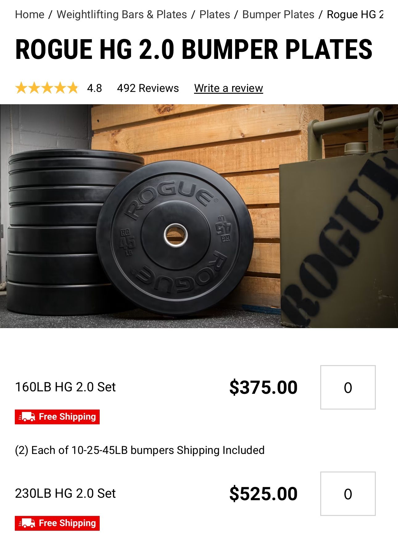 Rogue 230LB HG Bumper Plates Set