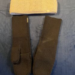 Lululemon Athletica Cream Fleece Headband and Black Mittens